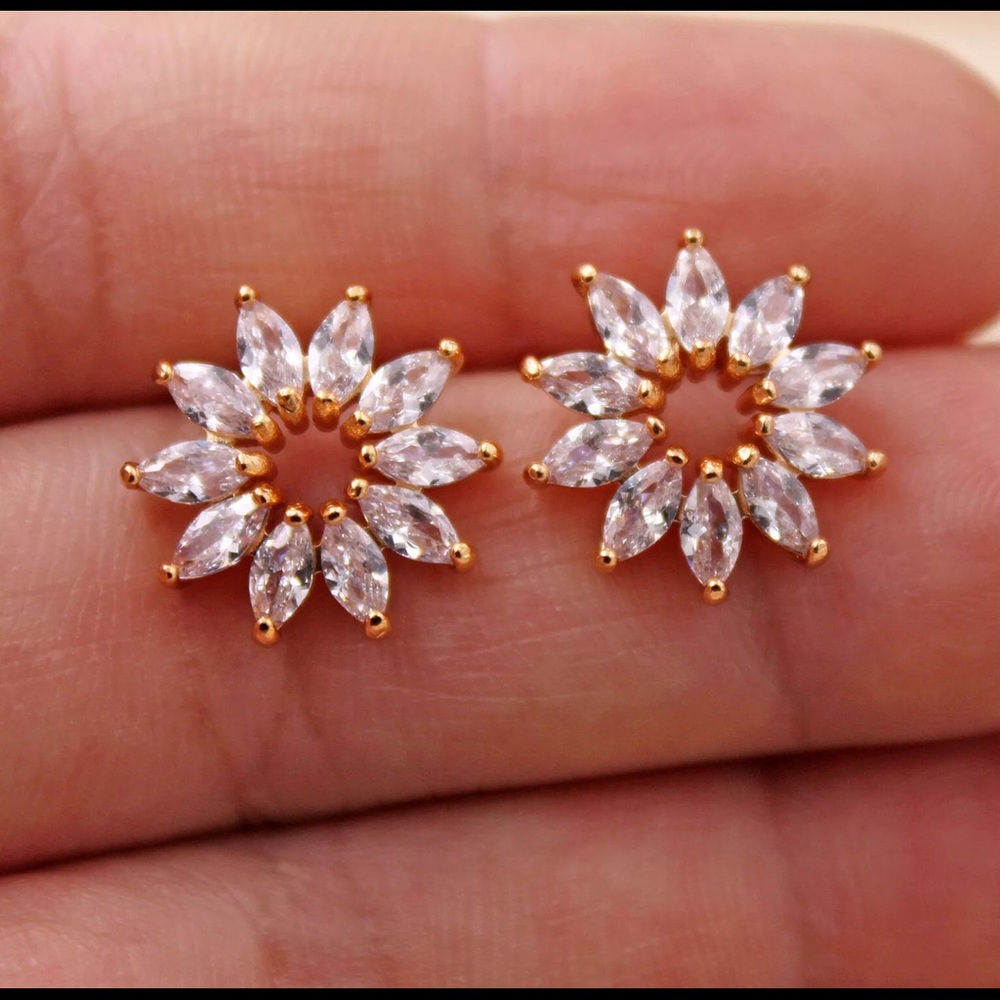 Gold Filled & Cat Eye White Zircon Stud Earrings